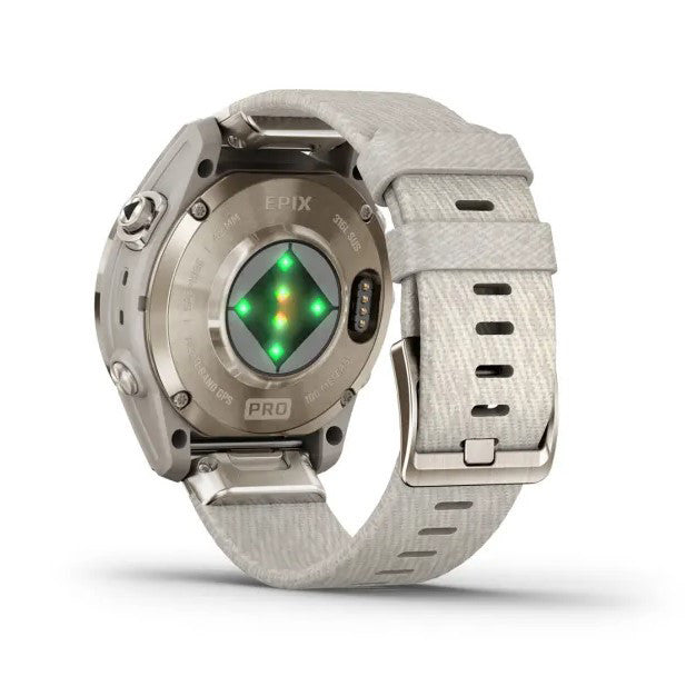 Reloj Garmin epix PRO (Gen 2) Sapphire | 42mm Dorado con correa nailon beige 010-02802-20