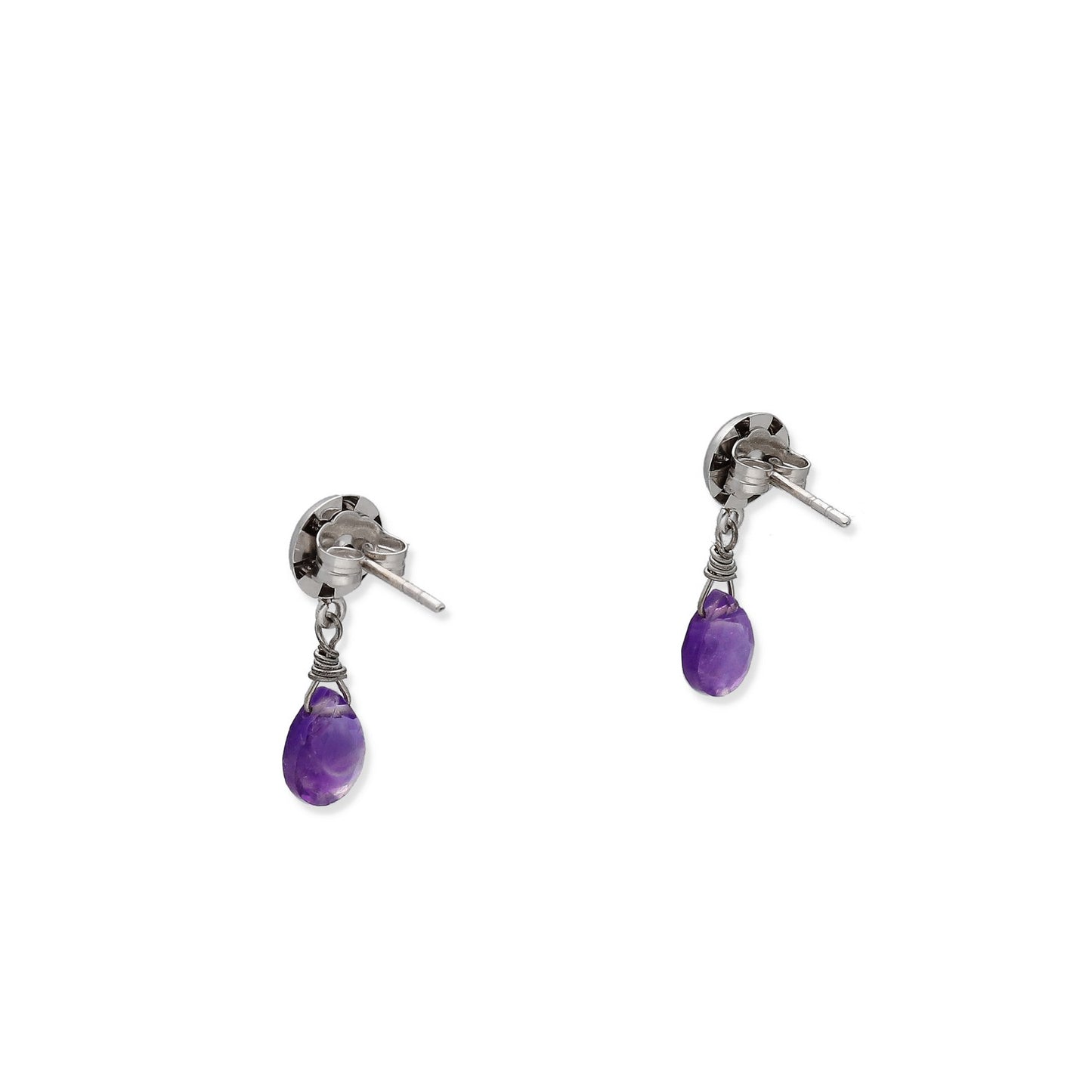 Pendientes Penélope en Oro Blanco 18K con Diamantes y Amatistas