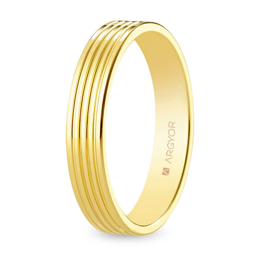 Alianza de Oro Amarillo 18k Diseño de 4 Ranuras