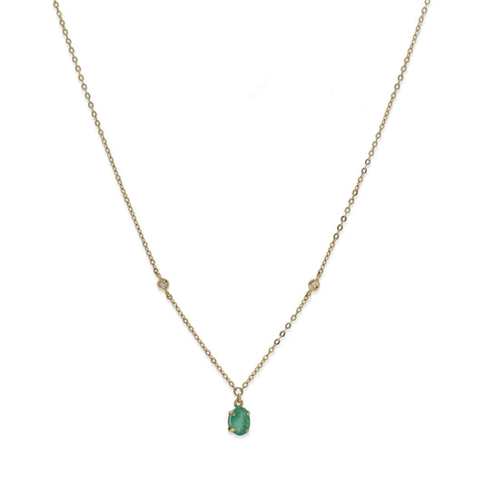 Collar Amelie de Oro 18K con Esmeralda y Diamantes