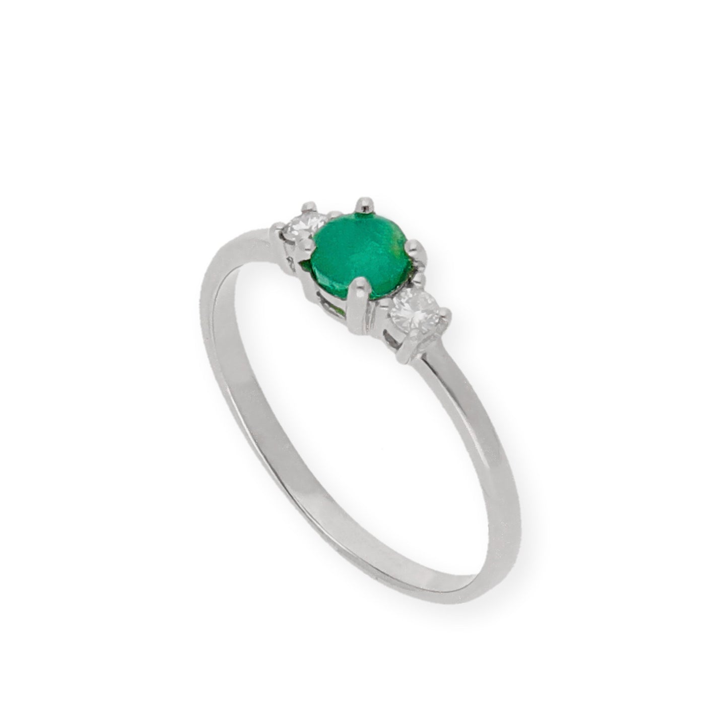 Anillo Gaia Oro Blanco 18k Con Diamantes y Esmeralda