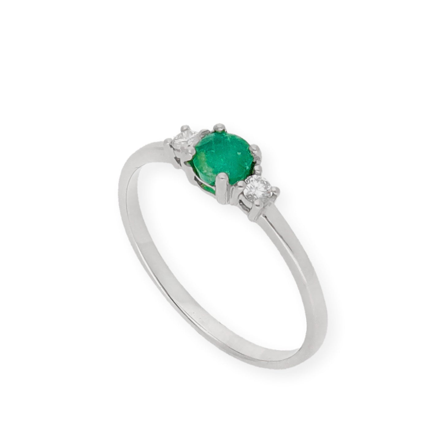 Anillo Gaia Oro Blanco 18k Con Diamantes y Esmeralda