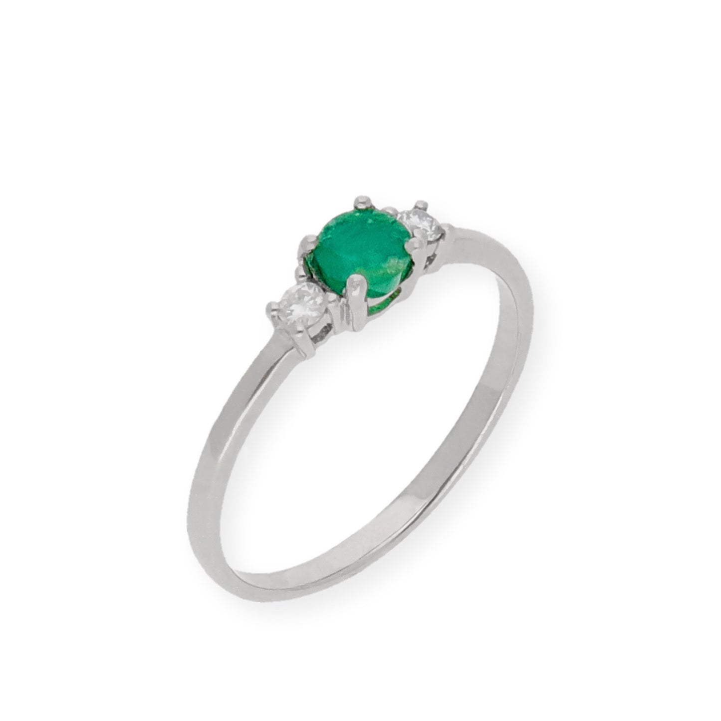 Anillo Gaia Oro Blanco 18k Con Diamantes y Esmeralda