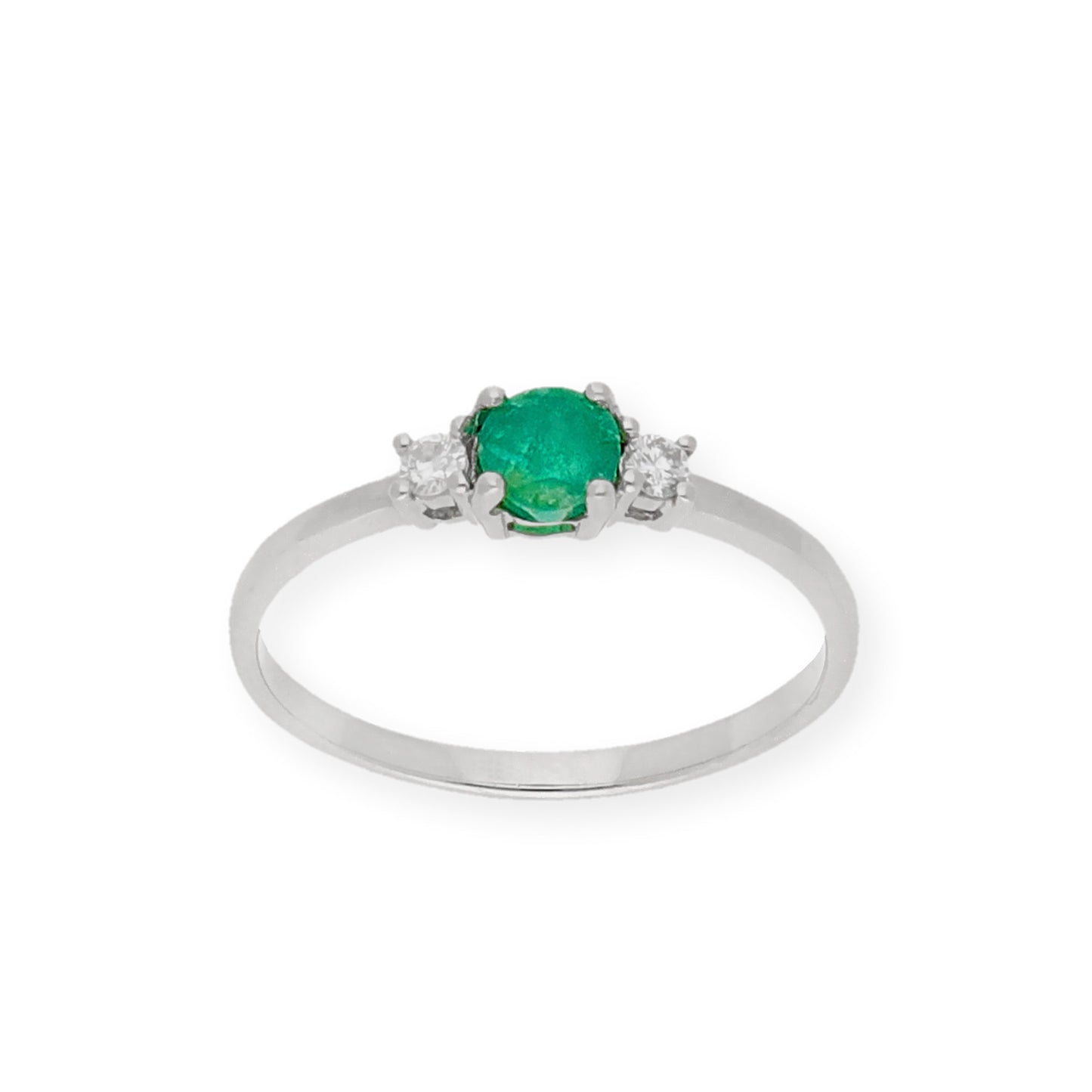 Anillo Gaia Oro Blanco 18k Con Diamantes y Esmeralda