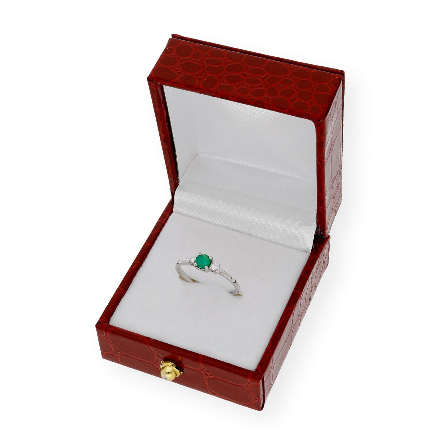 Anillo Gaia Oro Blanco 18k Con Diamantes y Esmeralda
