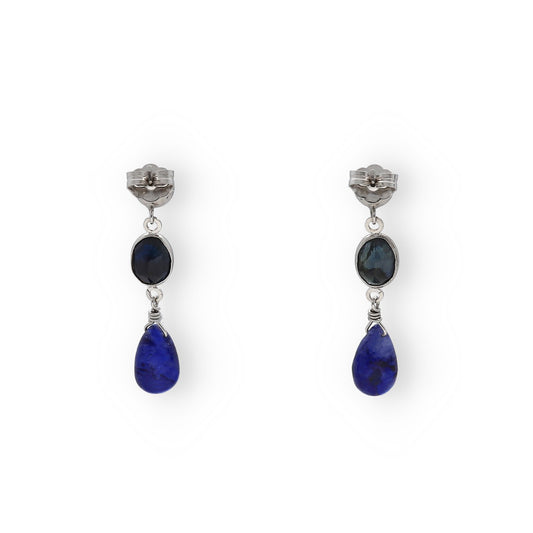 Pendientes Minerva en Oro Blanco 18K con y Zafiros