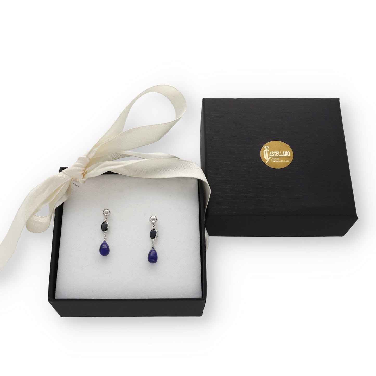 Pendientes Minerva en Oro Blanco 18K con y Zafiros