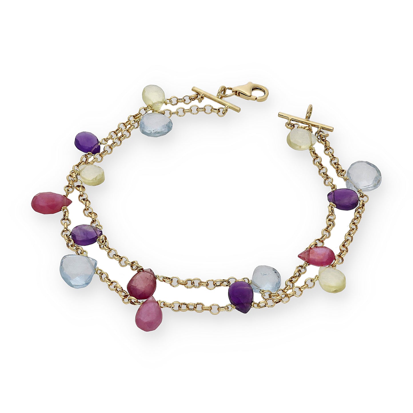 Pulsera Racimo de Oro 18k con Piedras Color