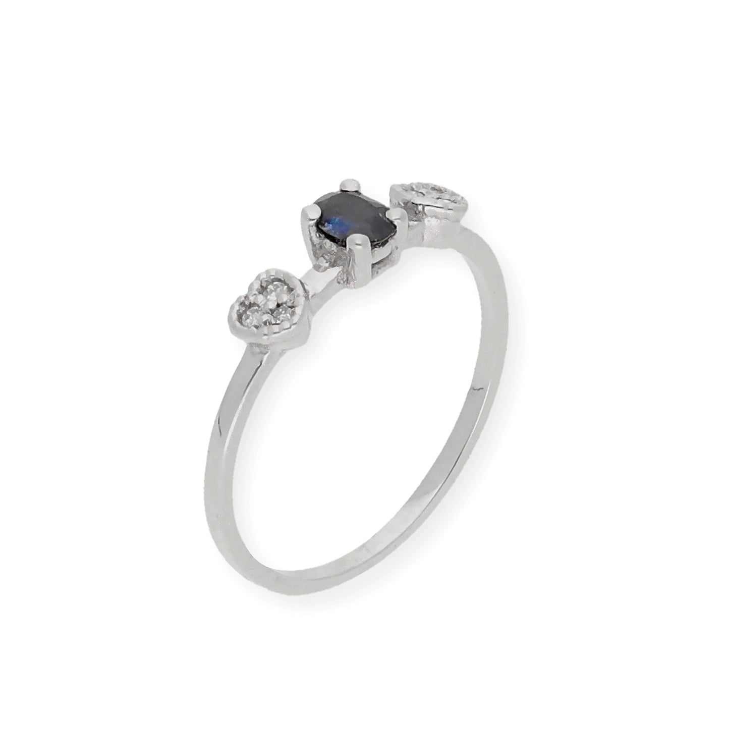 Anillo Elsa Oro Blanco18K con Zafiro y Diamantes