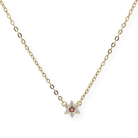 Collar Aster de Oro Amarillo 18k con Diamantes y Rubí