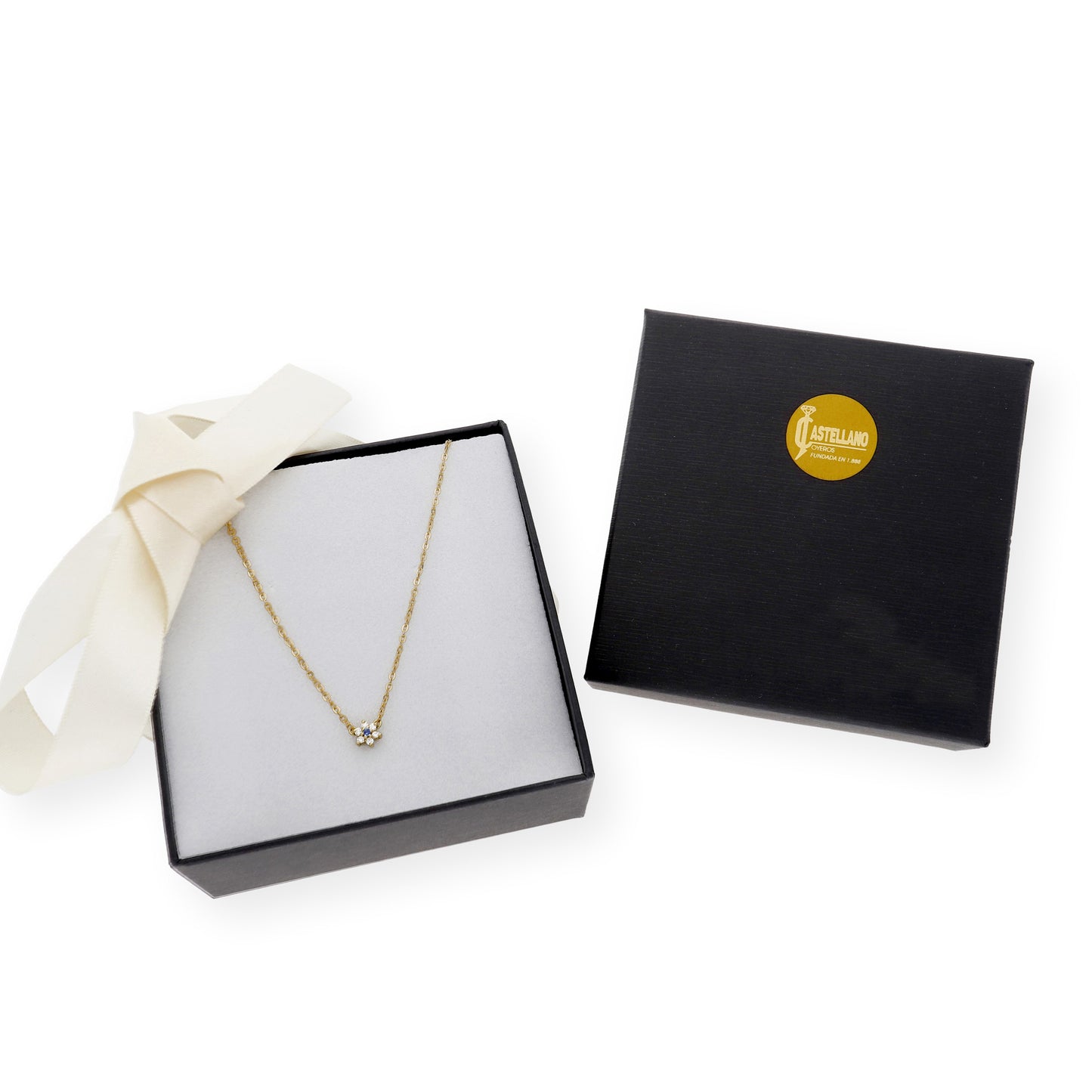 Collar Aster de Oro Amarillo 18k con Diamantes y Zafiro