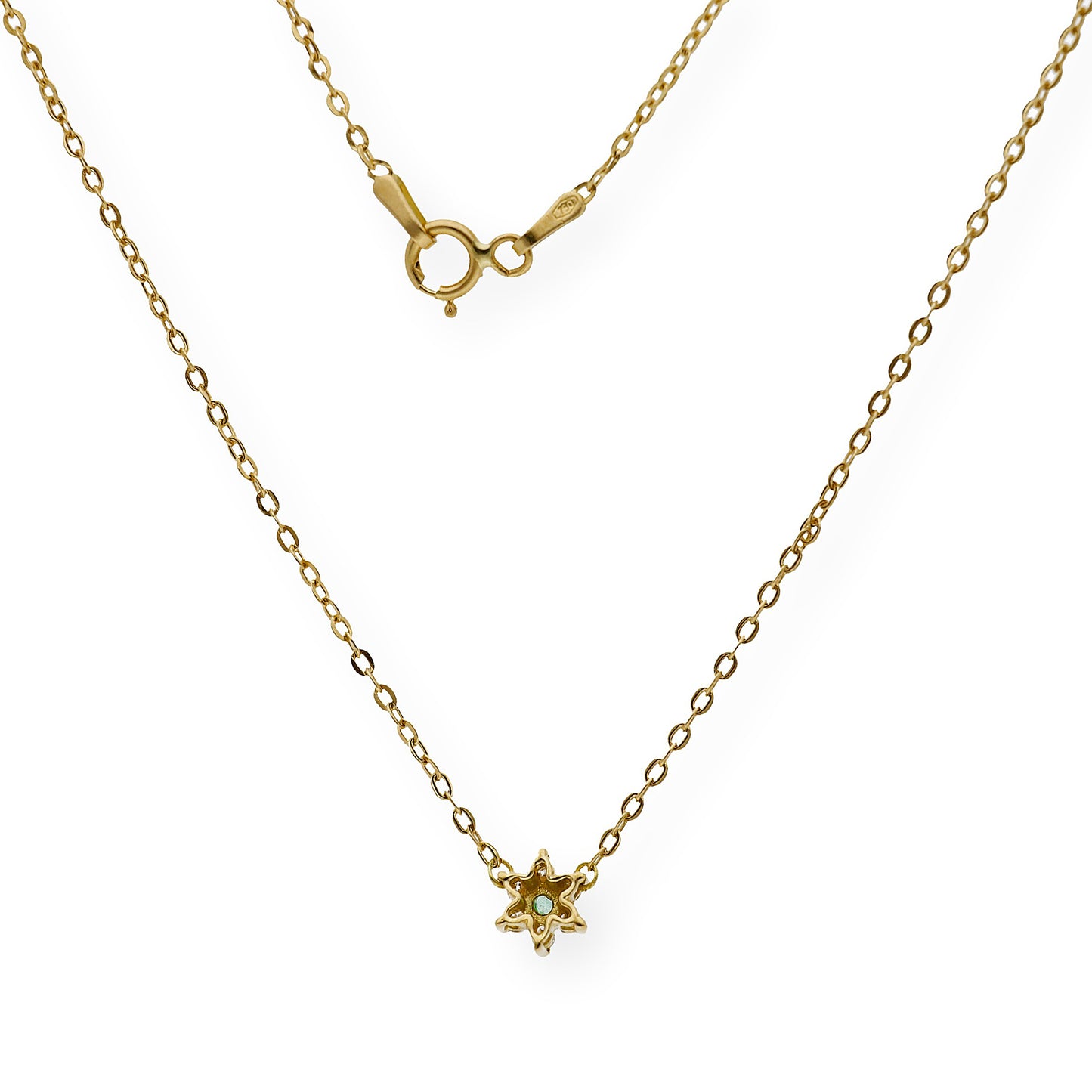 Collar Aster de Oro Amarillo 18k con Diamantes y Esmeralda