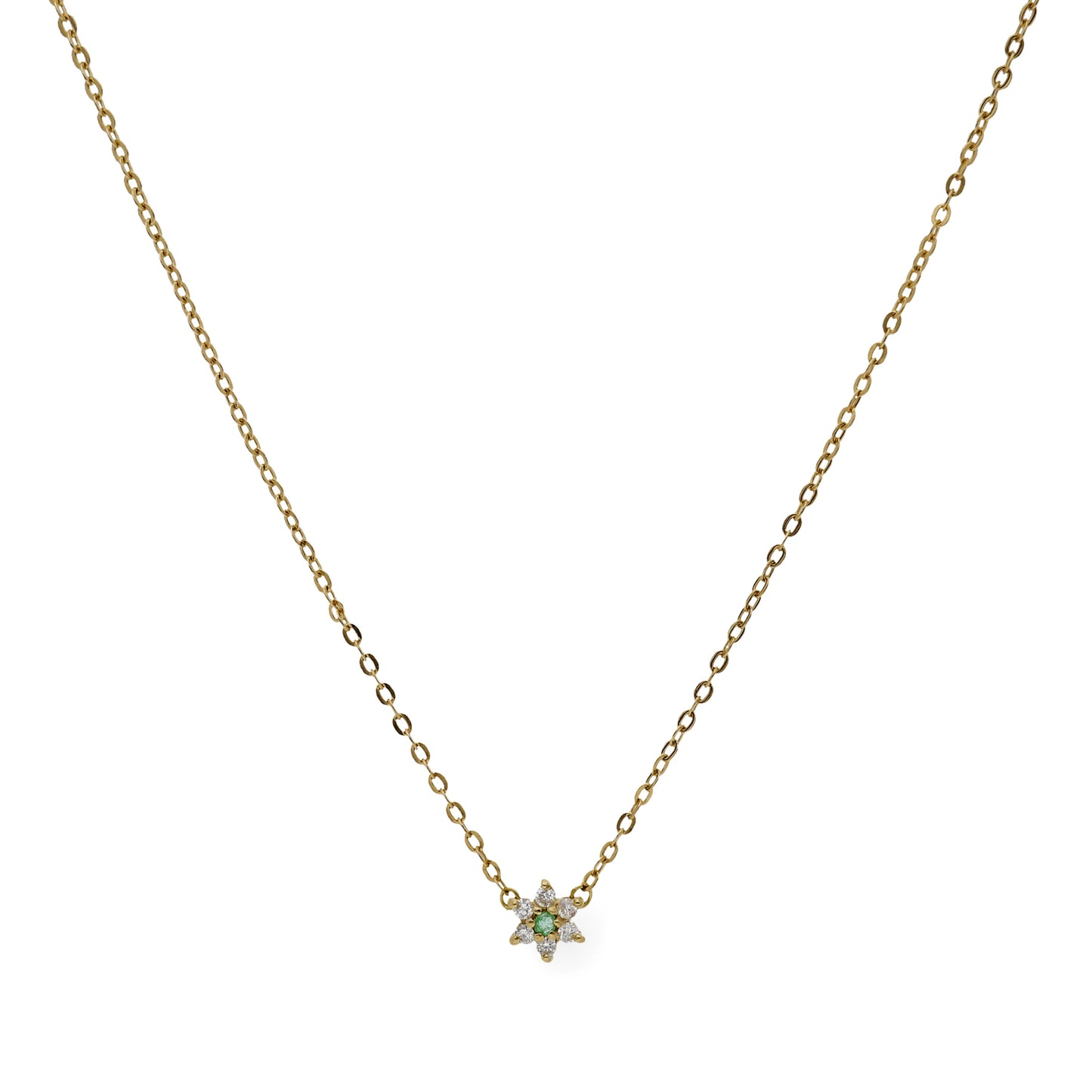 Collar Aster de Oro Amarillo 18k con Diamantes y Esmeralda