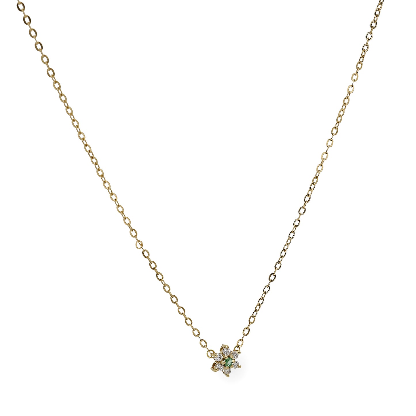 Collar Aster de Oro Amarillo 18k con Diamantes y Esmeralda