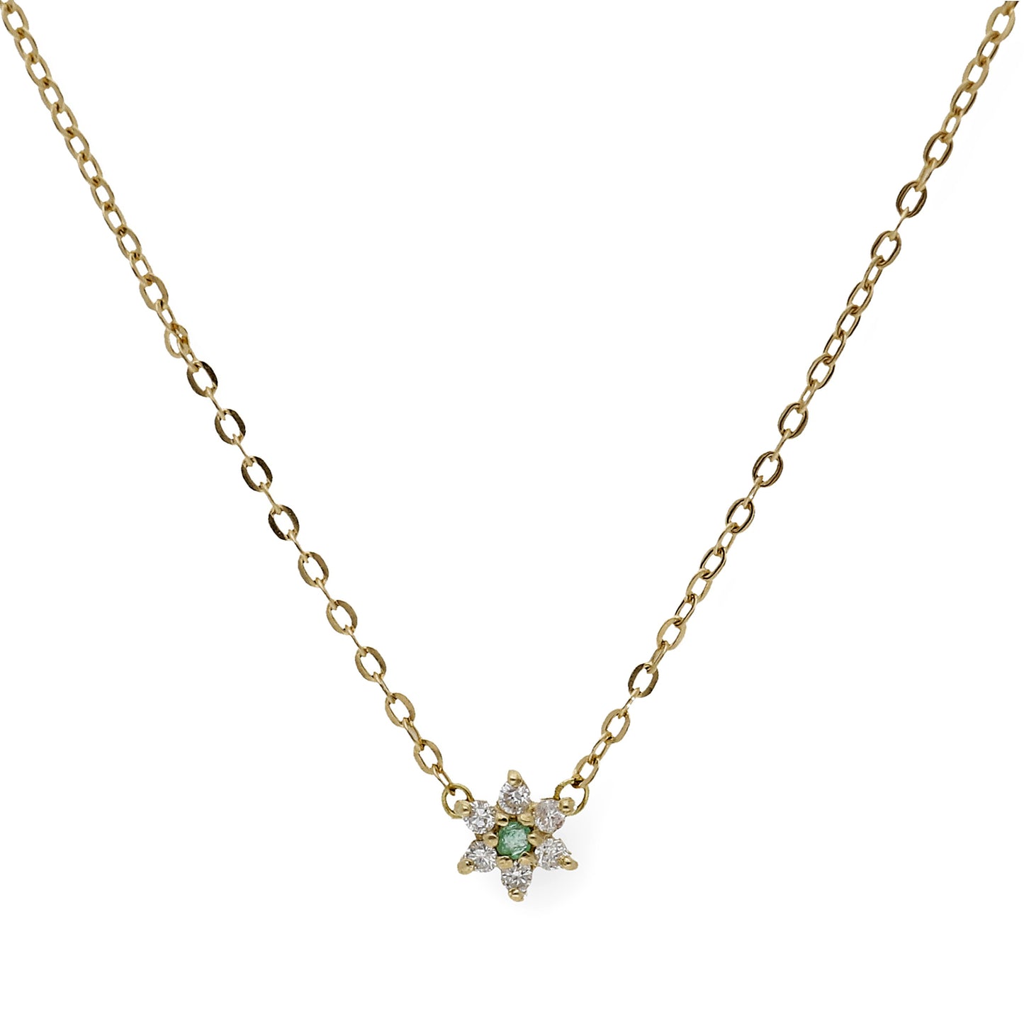 Collar Aster de Oro Amarillo 18k con Diamantes y Esmeralda