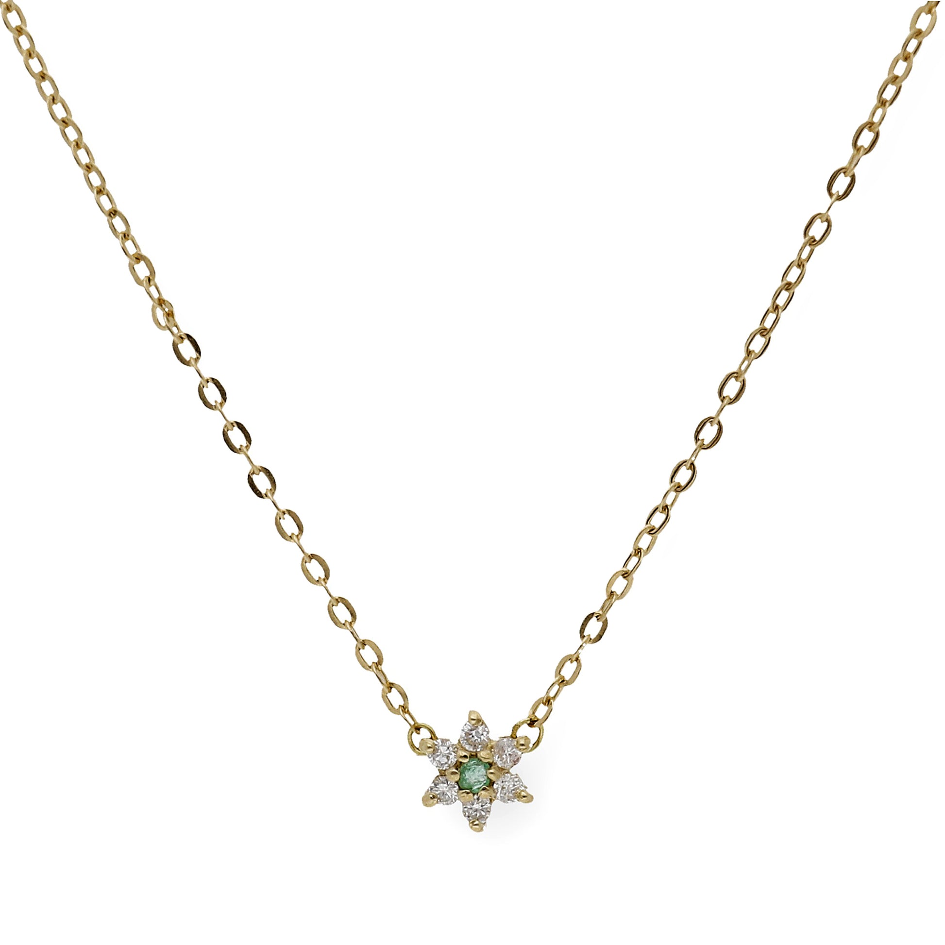 Collar Aster de Oro Amarillo 18k con Diamantes y Esmeralda