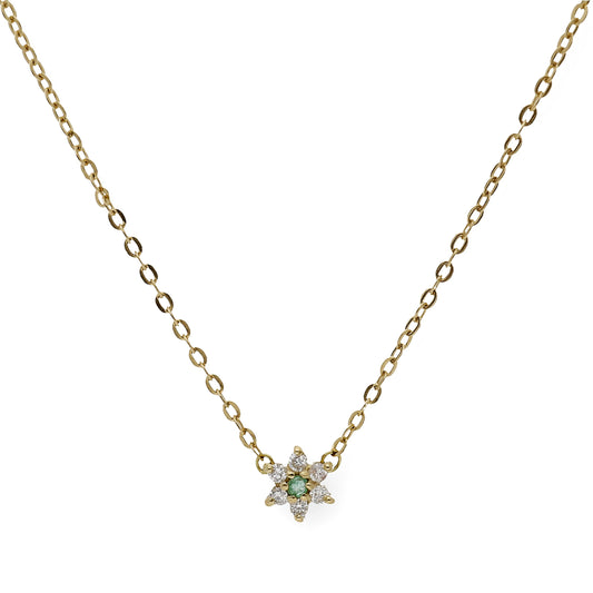 Collar Aster de Oro Amarillo 18k con Diamantes y Esmeralda