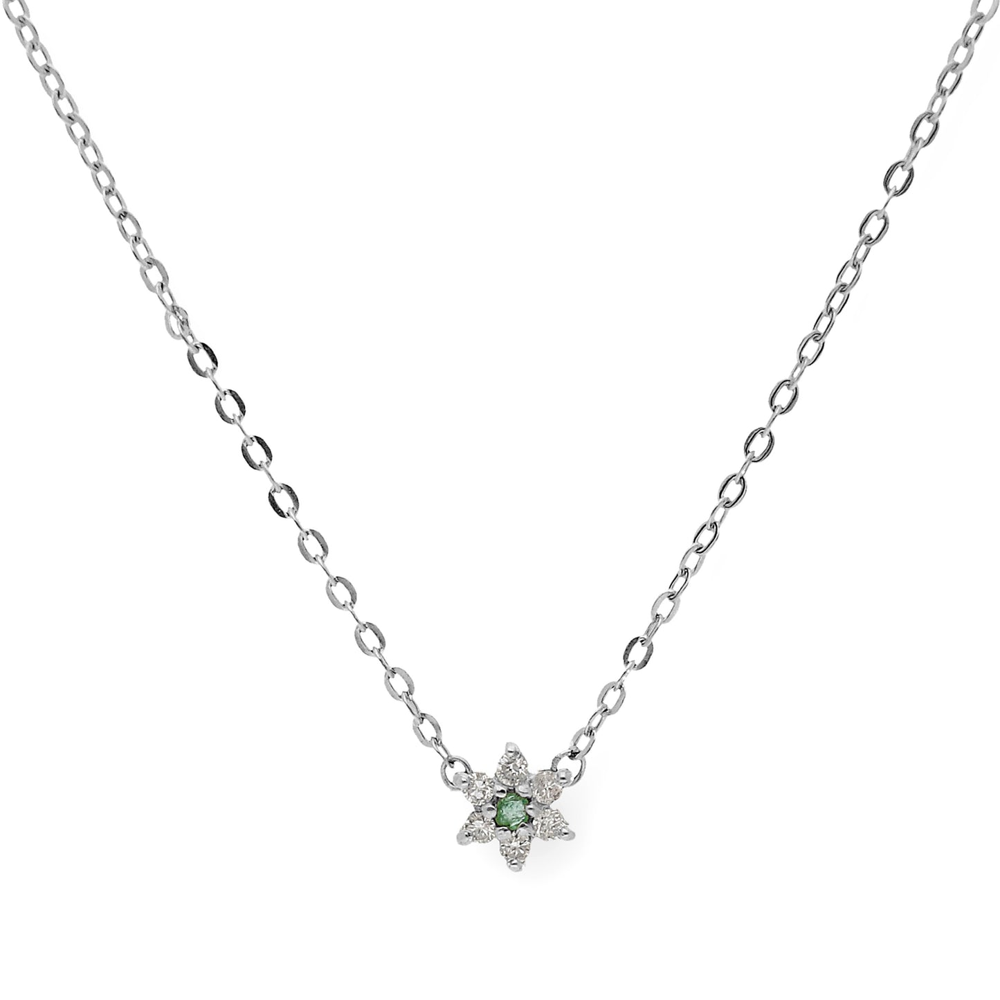 Collar Aster de Oro Blanco 18k con Diamantes y Esmeralda