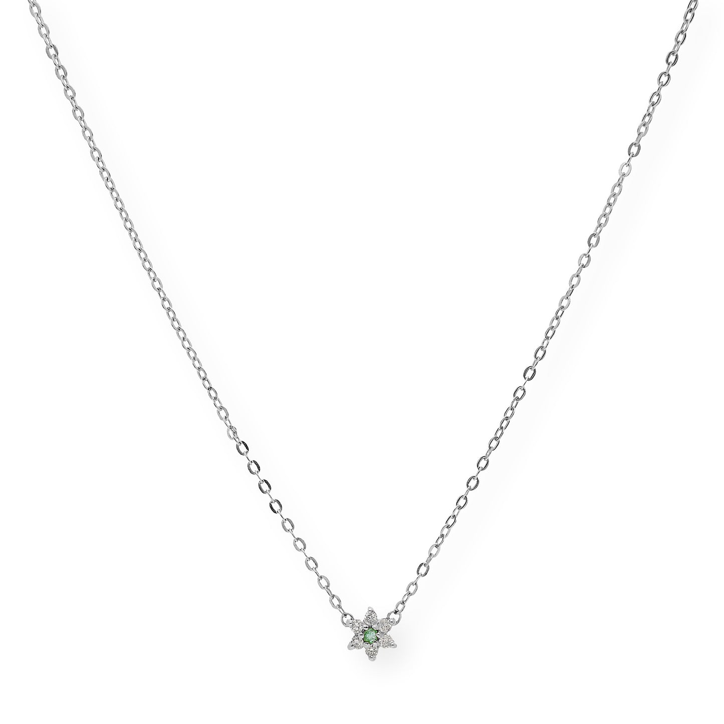 Collar Aster de Oro Blanco 18k con Diamantes y Esmeralda
