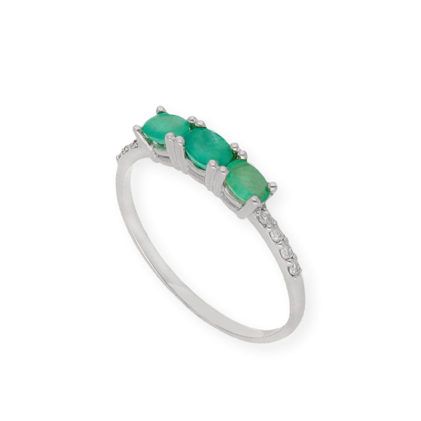 Anillo Arya en Oro Blanco con Esmeralda y Brillantes