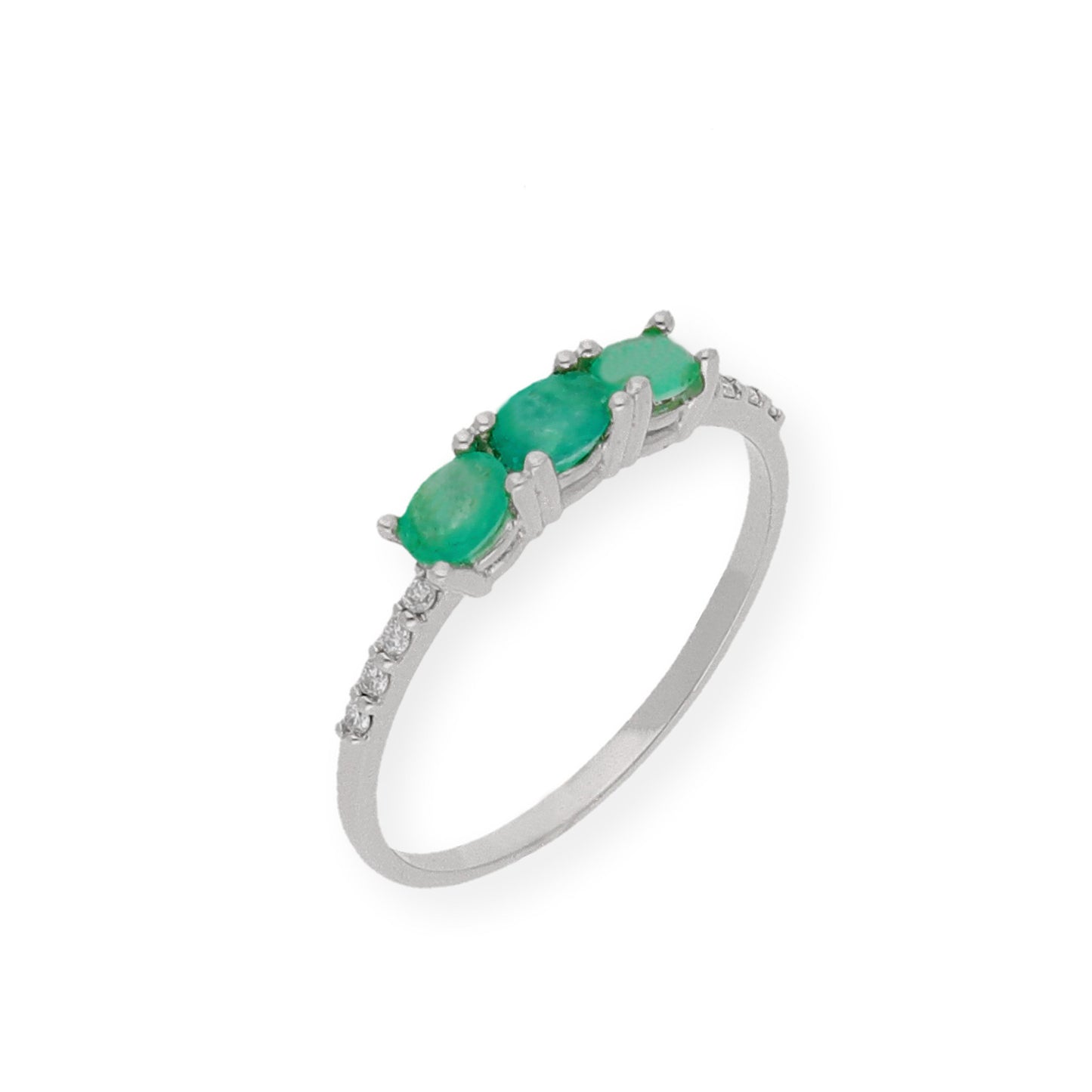 Anillo Arya en Oro Blanco con Esmeralda y Brillantes