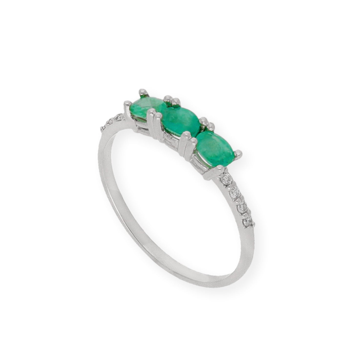 Anillo Arya en Oro Blanco con Esmeralda y Brillantes