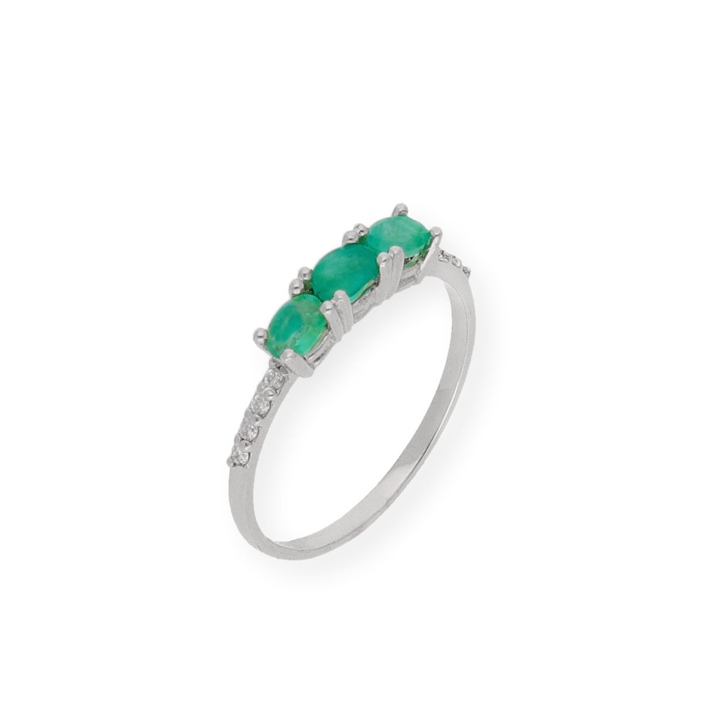 Anillo Arya en Oro Blanco con Esmeralda y Brillantes