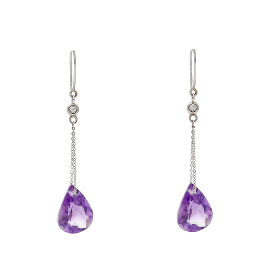 Pendientes Azalea de Oro Blanco con Diamantes y Amatistas