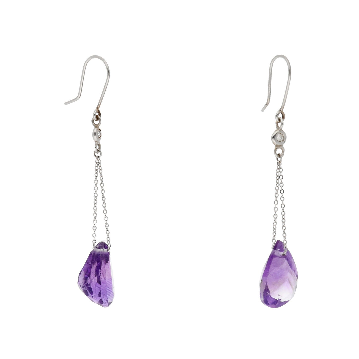 Pendientes Azalea de Oro Blanco con Diamantes y Amatistas