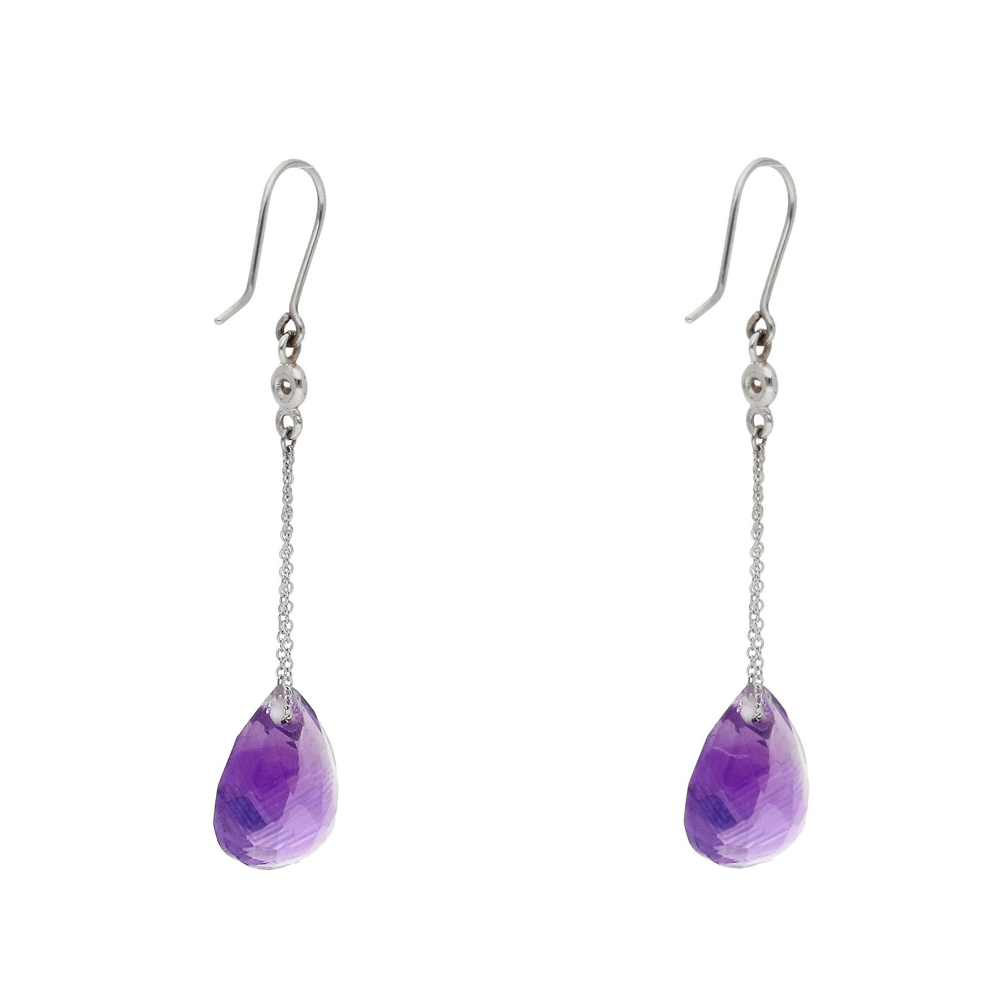 Pendientes Azalea de Oro Blanco con Diamantes y Amatistas