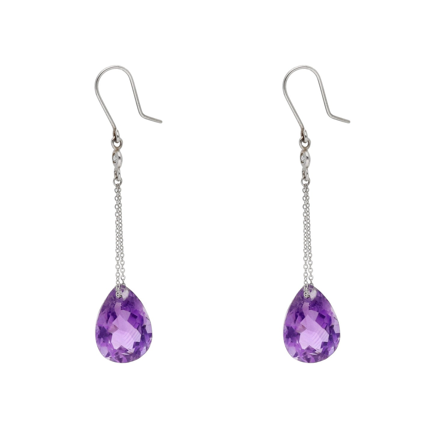 Pendientes Azalea de Oro Blanco con Diamantes y Amatistas