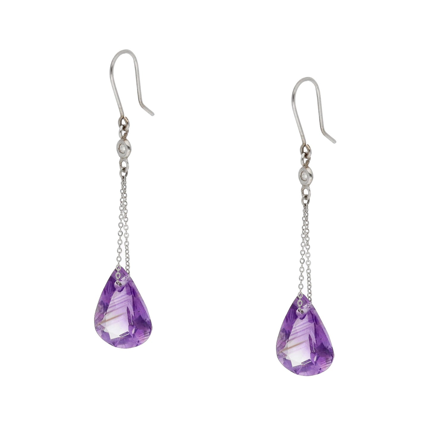 Pendientes Azalea de Oro Blanco con Diamantes y Amatistas