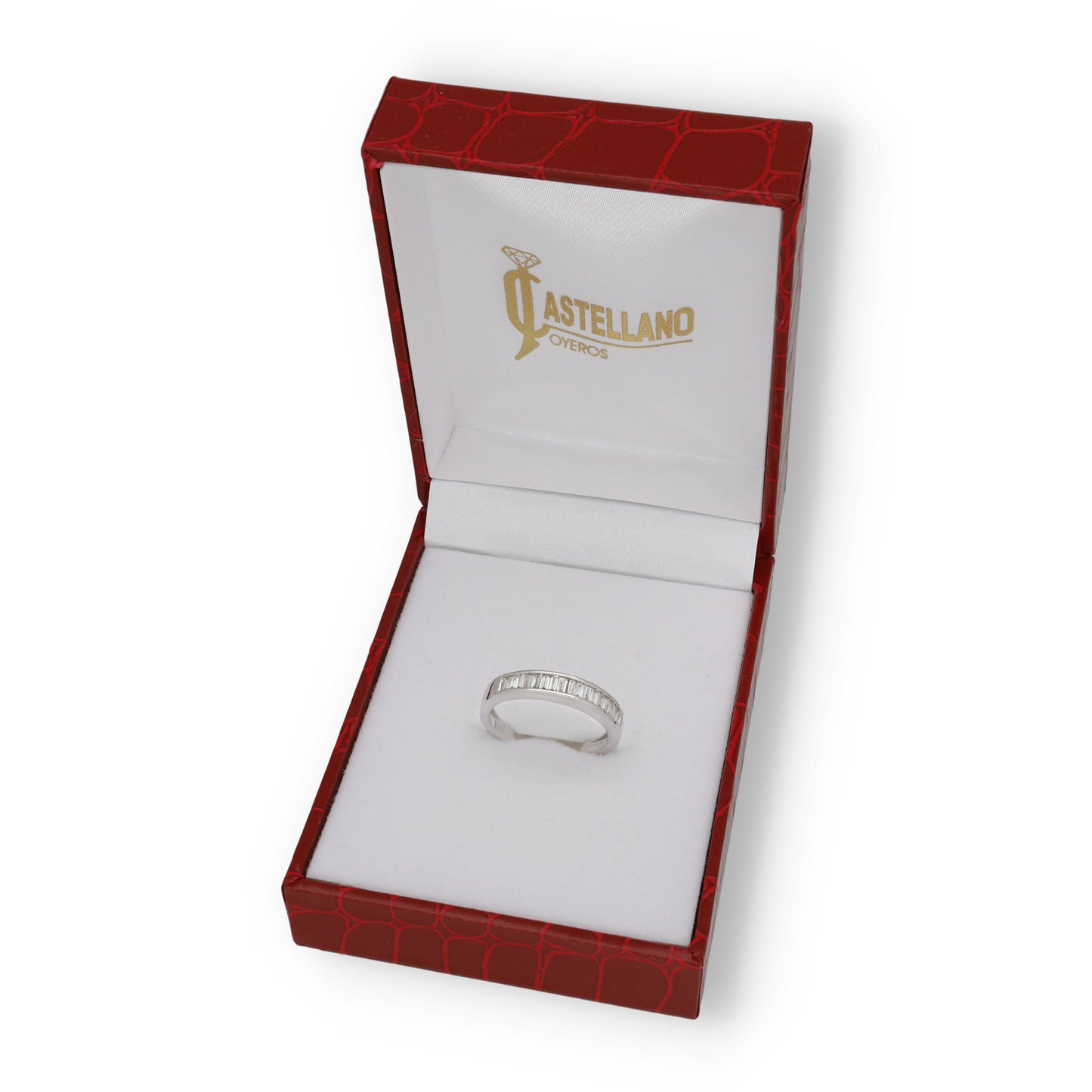 Anillo Valentina de Compromiso en Oro Blanco 18k con Diamantes Baguette