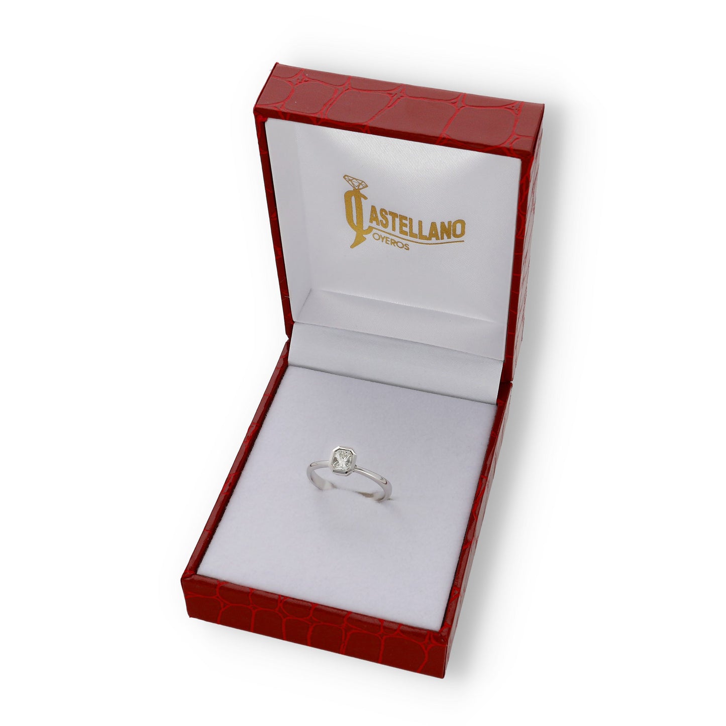 Anillo Jacqueline de Compromiso de Oro Blanco 18k con Diamante Central