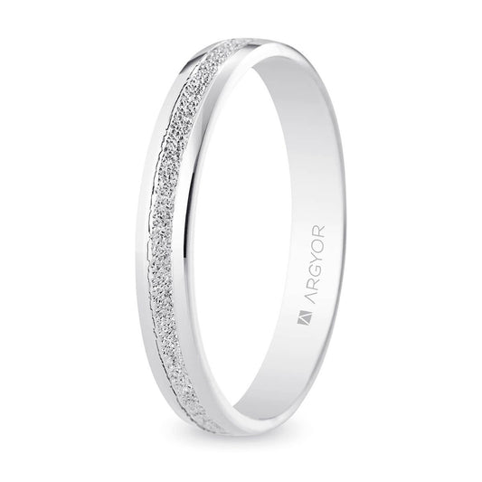 Alianza de Compromiso en Oro Blanco de Ley 18k con Acabado Diamantado