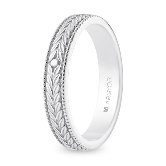 Alianza de Oro Blanco de Ley 18k con Diseño Floral