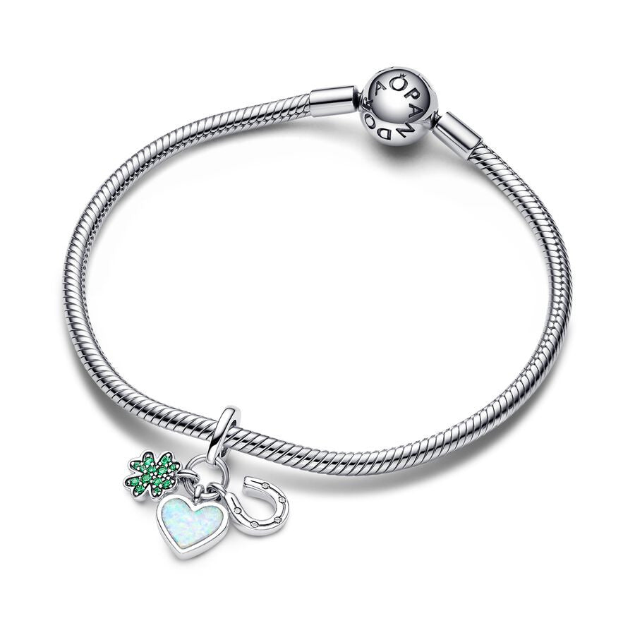 Charm Pandora Colgante Triple Trébol de Cuatro Hojas, Corazón y Herradura 792755C01