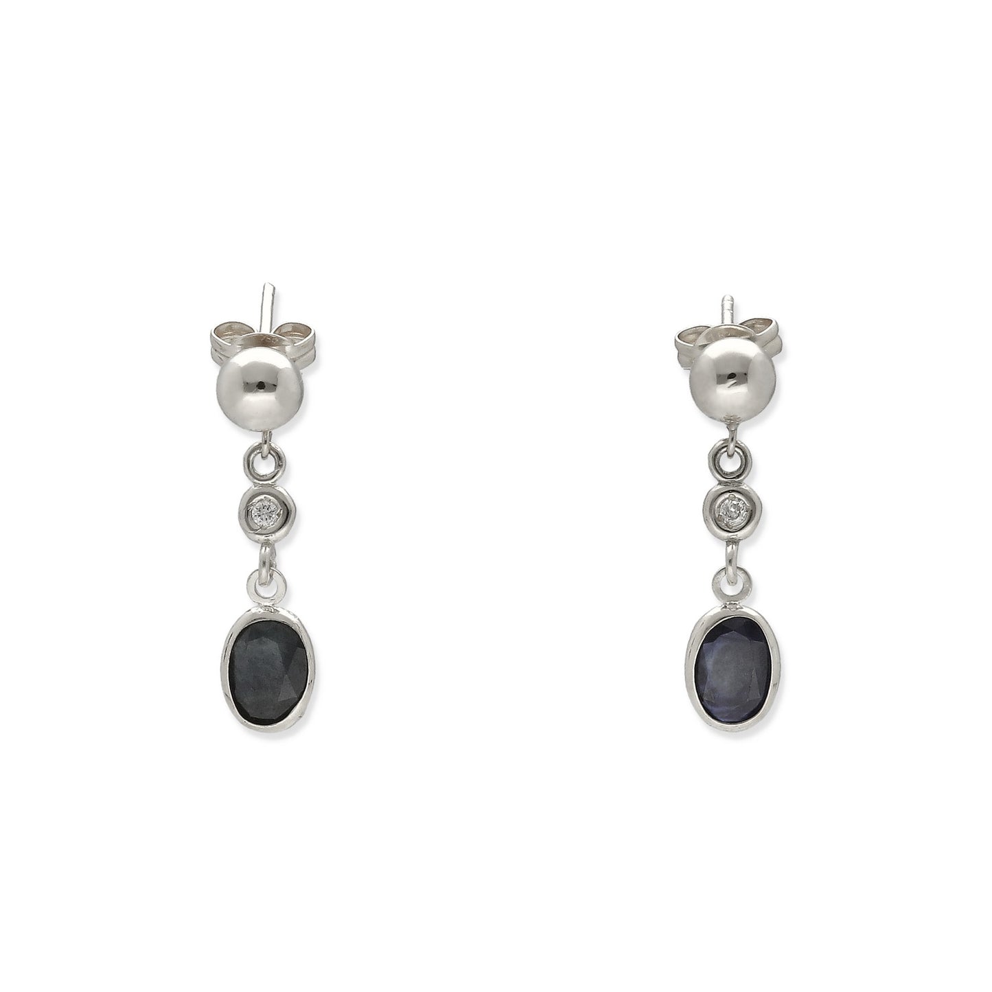 Pendientes Milú de Oro Blanco 18k con Diamantes y Zafiros