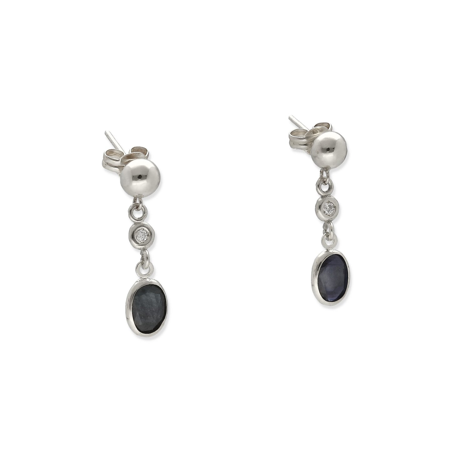 Pendientes Milú de Oro Blanco 18k con Diamantes y Zafiros