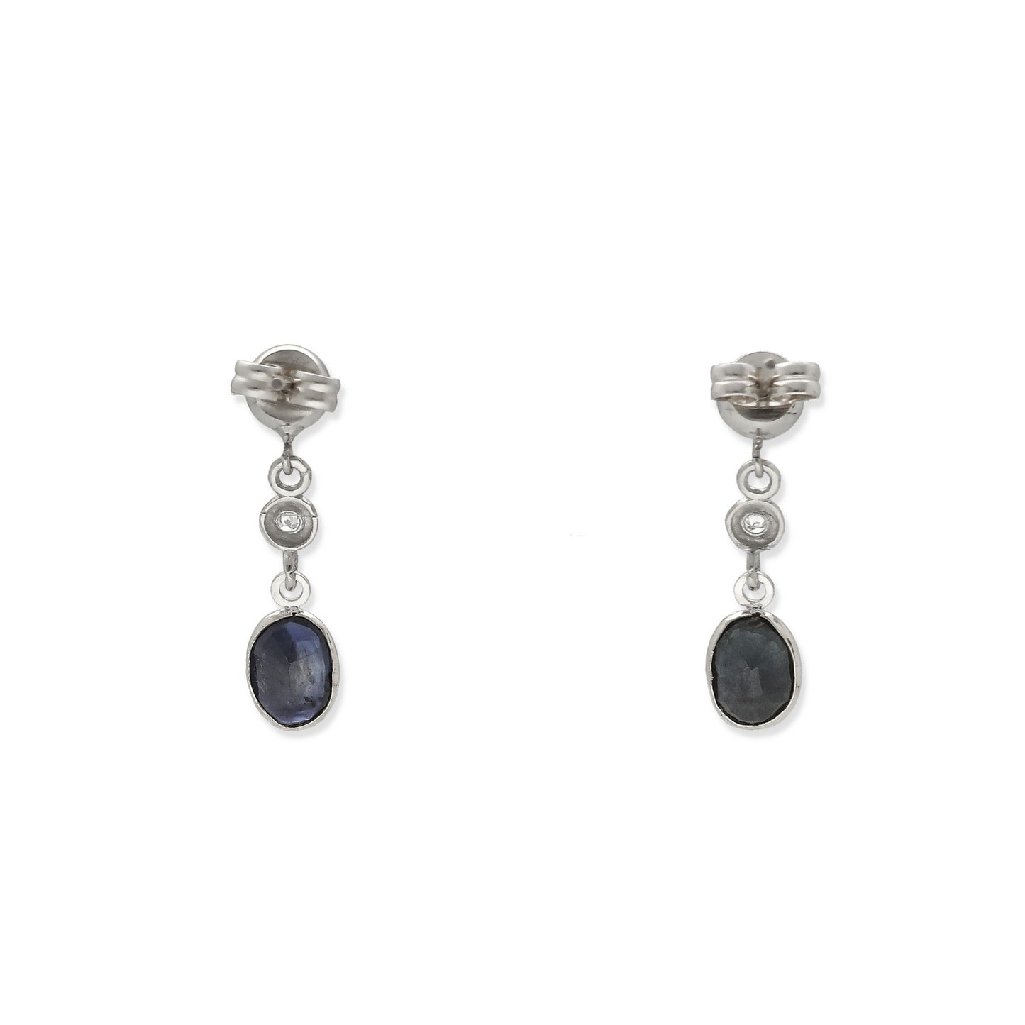 Pendientes Milú de Oro Blanco 18k con Diamantes y Zafiros