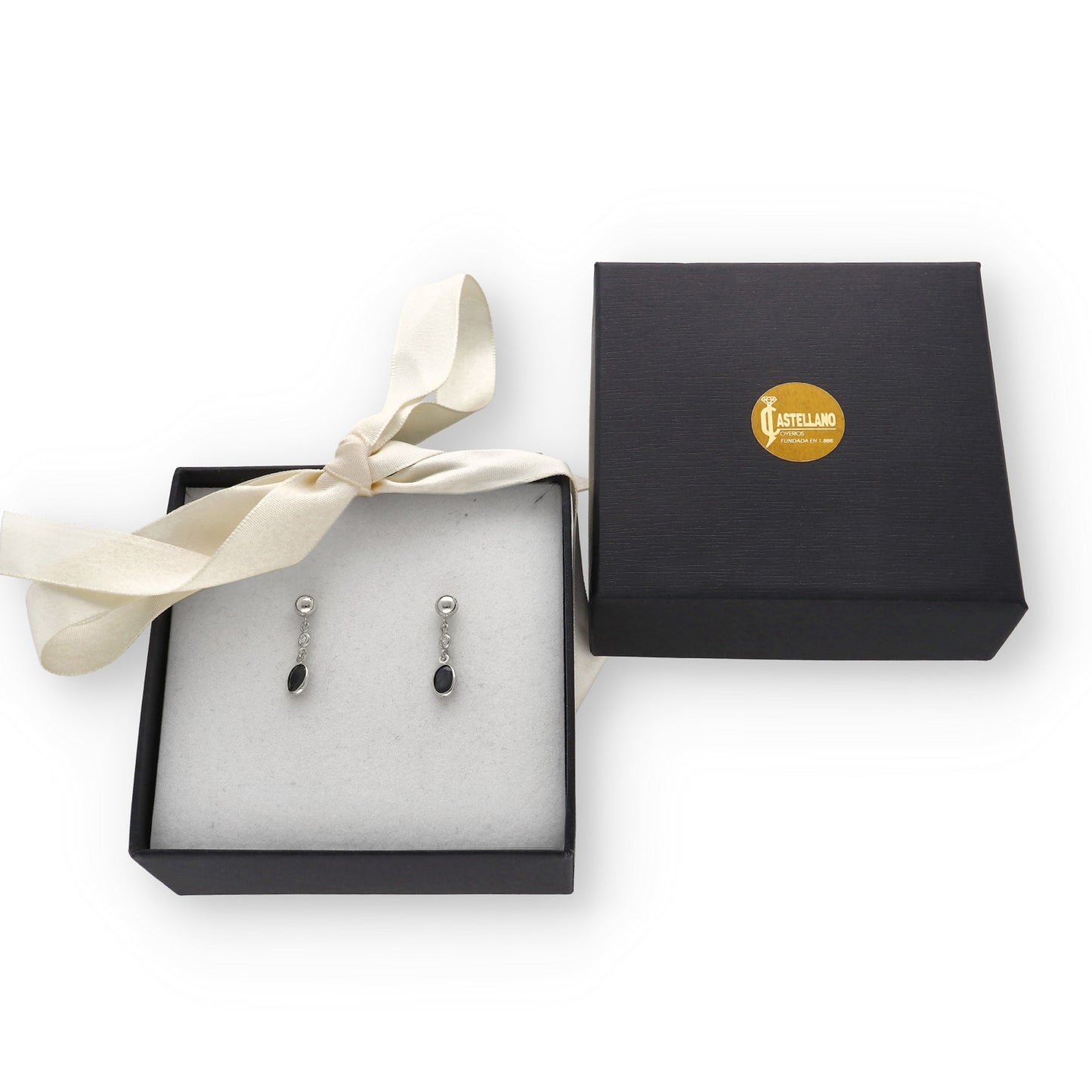 Pendientes Milú de Oro Blanco 18k con Diamantes y Zafiros