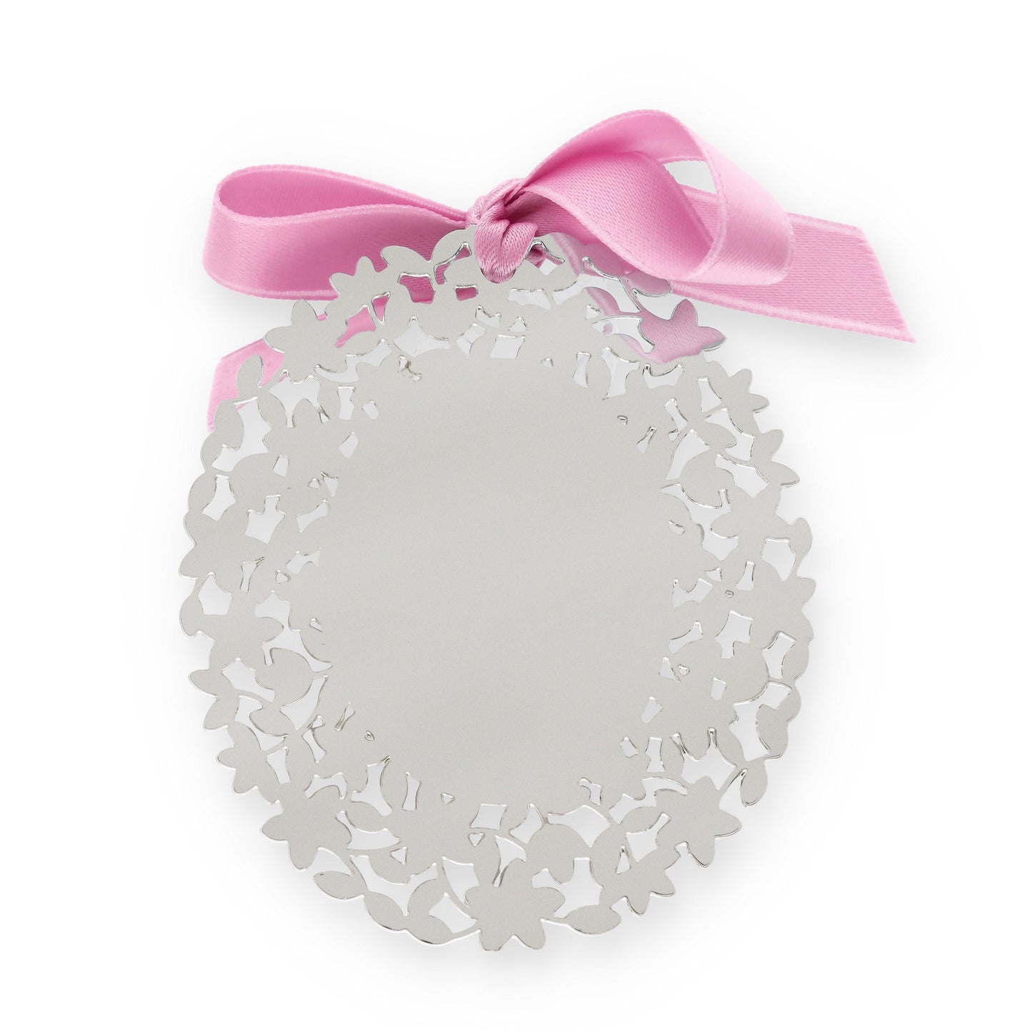 Medalla ovalada de Cuna Baño de Plata con esmaltado Rosa Virgen con Niño