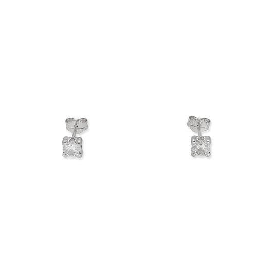Pendientes de Oro Blanco 18k  Garra Cuadrada Mediana de Circonita