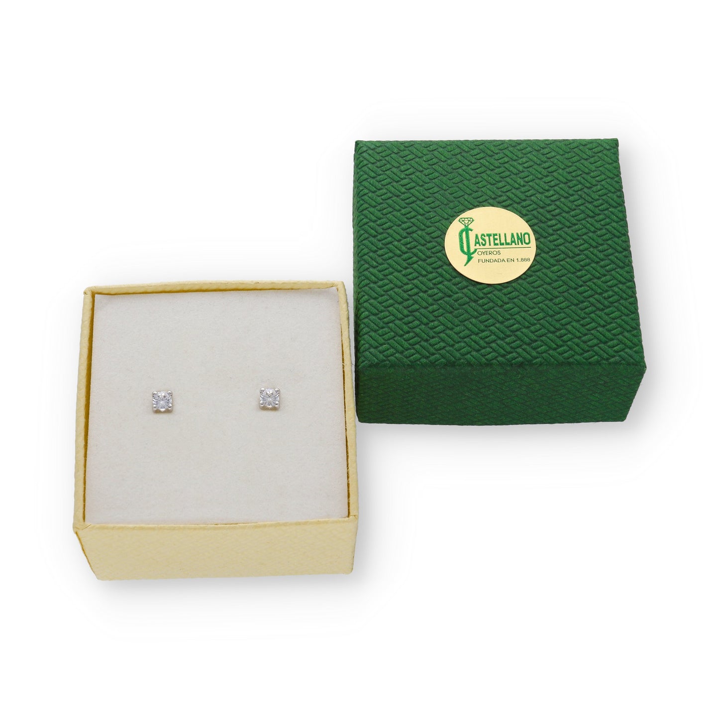 Pendientes de Oro Blanco 18k Garra Cuadrada Mediana de Circonita