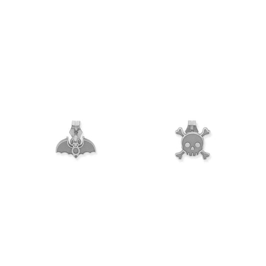 Pendientes Calavera y Murciélago en Plata 925 y Baño Oro 18k