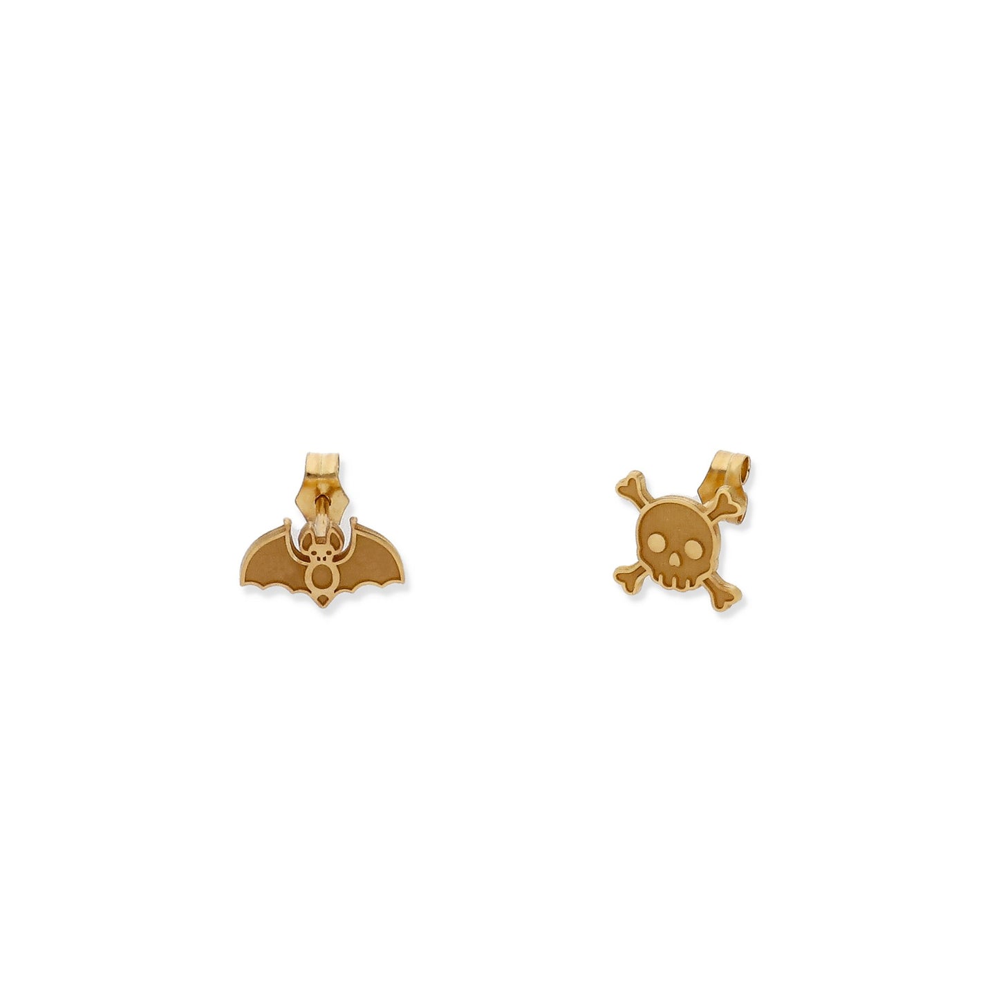 Pendientes Calavera y Murciélago en Plata 925 y Baño Oro 18k