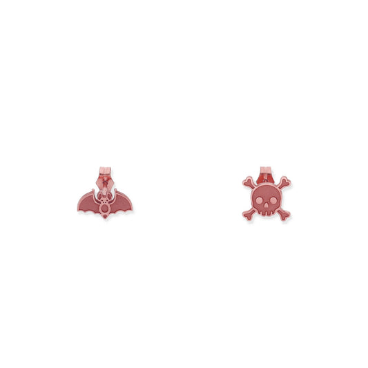 Pendientes Calavera y Murciélago en Plata 925 y Baño Oro rosa 18k