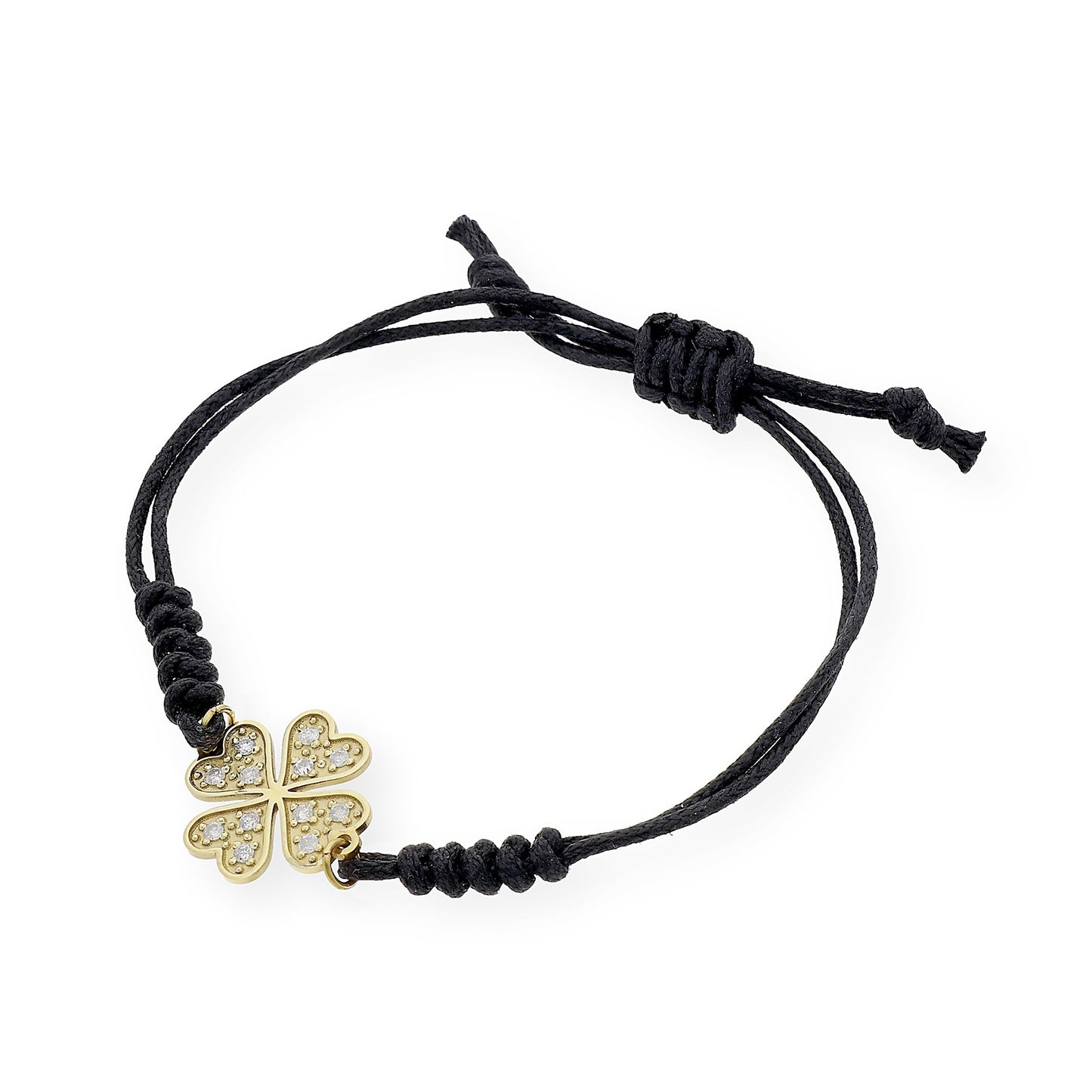 Pulsera Macramé de Oro de Ley con Diamantes y Diseño de Trébol