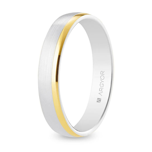 Alianza Bicolor de Oro de Blanco y Oro Amarillo 18k con Forma Media Caña