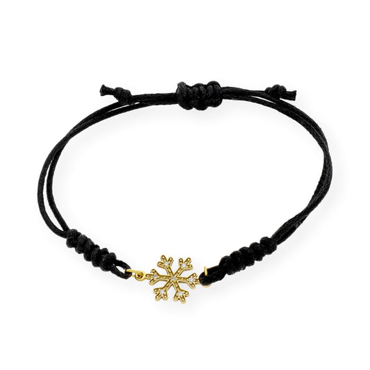 Pulsera Macramé de Oro de Ley con Diamantes y Diseño de Copo de Nieve